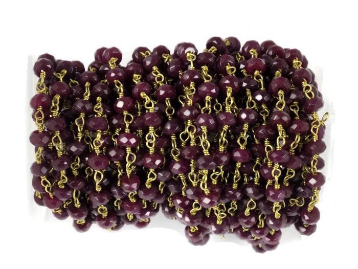 5 Feet Ruby Chalcedony 24k Gold Plated 3.5-4mm Gemstone Faceted Beads Bead