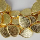 3 Strands Big Size 20x26mm Pear Shape Copper 24k Gold Plated Beads 7" Long