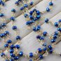 5 Feet Blue Hematite Beaded Chain 24k Gold Plated 3mm Faceted Brass Rosary