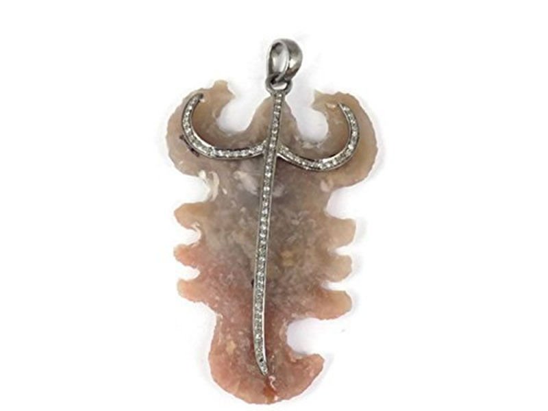 1 PC Jasper Scorpio Pave Diamond Arrowhead 925 Sterling Silver Oxidized Pendant