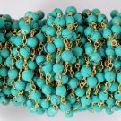 10 Feet Green Turquoise Smooth Rosary Beaded Chain 24k Gold Plated 4-4.5mm Stone