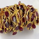 1 Feet Ruby Corundum Faceted 7x9-10x14mm Oval 24k Gold Plated Connector Chain