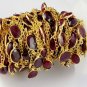 1 Feet Ruby Corundum Faceted 7x9-10x14mm Oval 24k Gold Plated Connector Chain