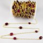 1 Feet Ruby Corundum Faceted 7x9-10x14mm Oval 24k Gold Plated Connector Chain