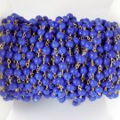5 Feet Lapis Stablized Smooth Round Ball Style 24k Gold Plated Rosary Chain