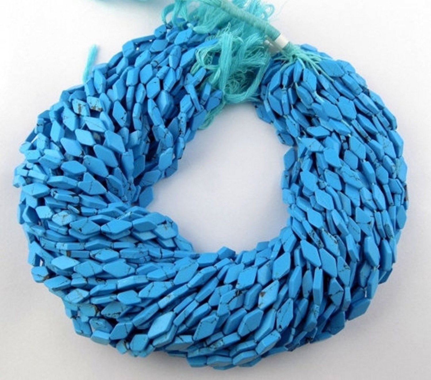 3 Strands Synthetic Matrix Blue Turquoise 6x10-7x13mm Rhombus Shape 13" Long