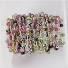 10 Feet Multi Tourmaline 3-3.5mm Rondelle Faceted 925 Silver Plated Beaded chain