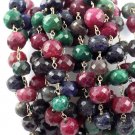 3 Feet Dyed Multi Sapphire Faceted Rosary 925 Silver Plated 7-10mm Beaded Chain