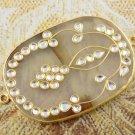 Yellow Sardonyx Oval Slice 37x52mm Double Bail Bezel Brass Kundan Work Connector