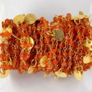 5 Feet Carnelian With Round Charm Faceted 3.5-4mm 24k Gold Plated Rosary chain