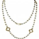 Natural Silver And Golden Pyrite Clover Charm 24k Gold Plated Beaded Necklace