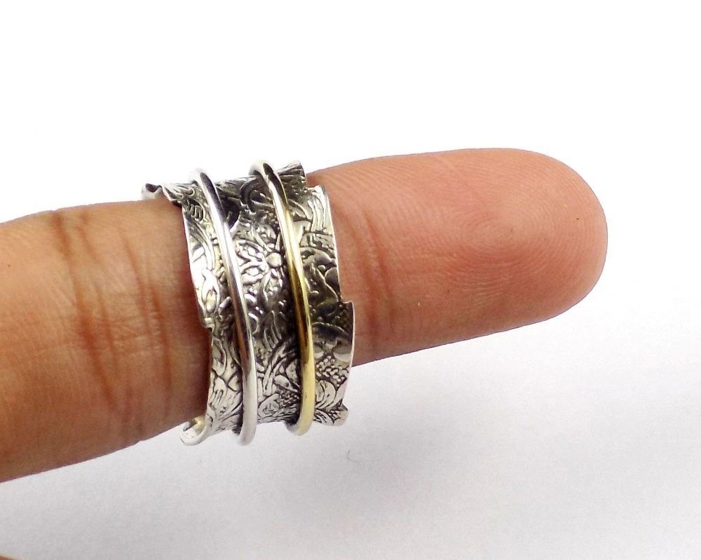 Beautiful 7 No.Spinner Plain Band Ring,Two Tones Designing Ring 925Silver Plated
