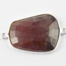 1 Pcs Natural Sapphire 17X20mm Stone Rose Cut Loop Connector 925 Sterling Silver