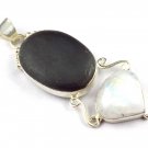 Unpolish Gun Metal And Rainbow Moonstone Oval And Heart Shape Silver Pendant