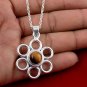 Natural Tiger Eye Cabochon 9mm Round Shape Gemstone 925 Sterling Silver Pendant
