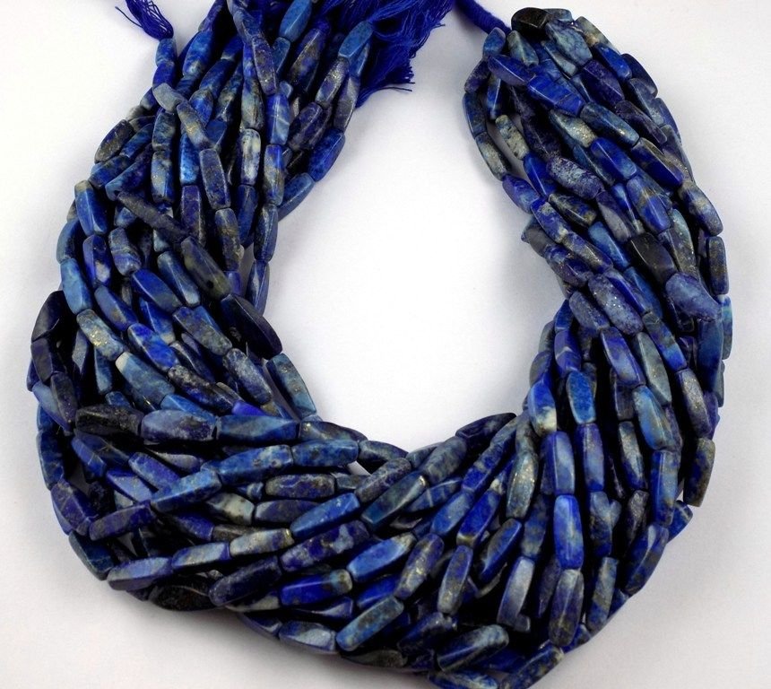 3 Strand Natural Lapis Lazuli Square Shape Approx 4x11-5x13mm Smooth 14" Long