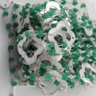 10 Feet Natural Green Aventurine Clover Charms Rosary Beaded Chain Silver Plated