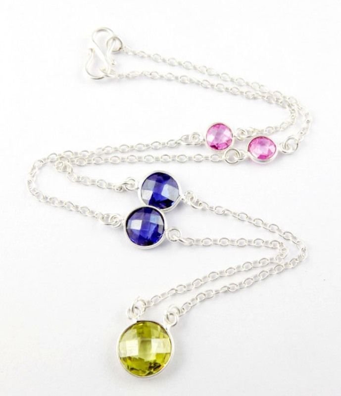 Brass 925 Silver Plated Multi CZ Briolette Round Gemstone Necklace Jewellery