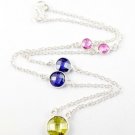 Brass 925 Silver Plated Multi CZ Briolette Round Gemstone Necklace Jewellery