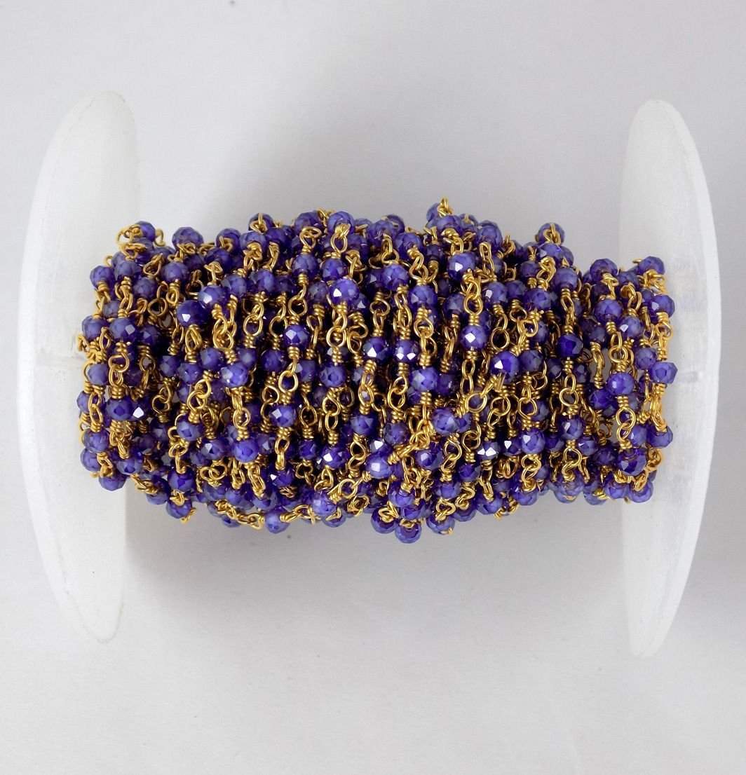 AAA Quality 5 Feet Amethyst CZ Rondelle Fashion Chain 3-4mm Beaded Chain Rosary