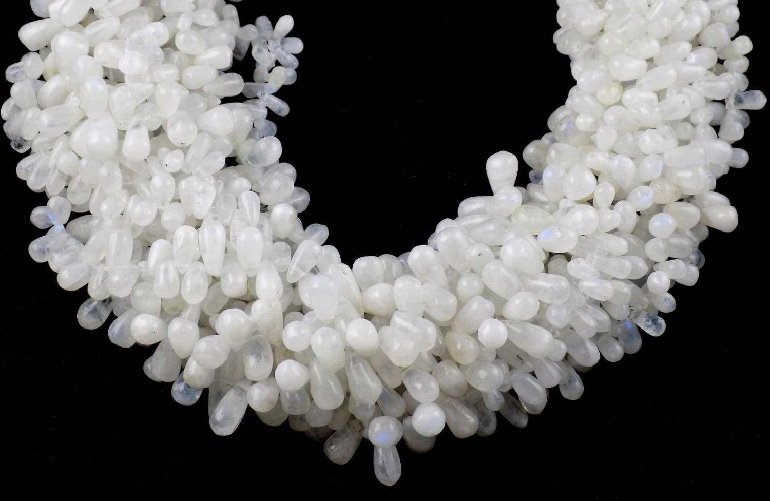 2 Strand Natural Rainbow Moonstone Smooth Drops Gemstone 6x9-7x13mm 13" Long