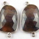 1 Pair 925 Sterling Silver Natural Sapphire Rose Cut Slice Double Loop Connector