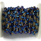5 Ft Black Spinel Blue Coated Hydro Handmade Beads Chain 3-4mm 24k Gold Plated