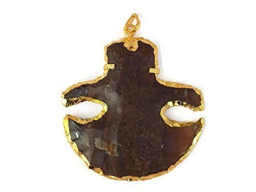 2" Long Pizza cutter Jasper Arrowhead Pendant 50X45mm Gold Plated Layered Edge