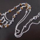 Natural Tiger Eye 5mm Round Cabochon 925 Sterling Silver Necklace With Claps