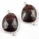 1 Pair 925 Sterling Silver Natural Sapphire Gemstone Rose Cut Connector 14x19mm