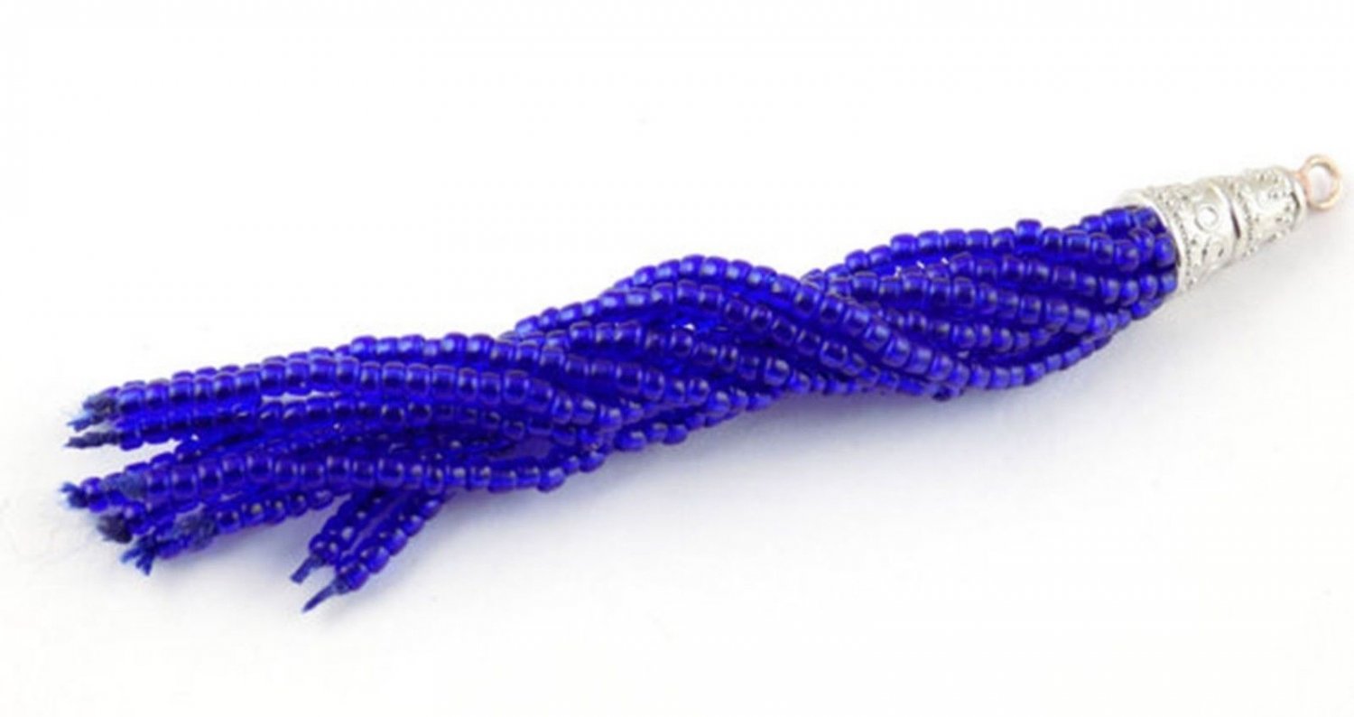 1 Pair Blue Seed Hydro 2mm Beads Tassel,3" Long Handmade For Making Jewelry