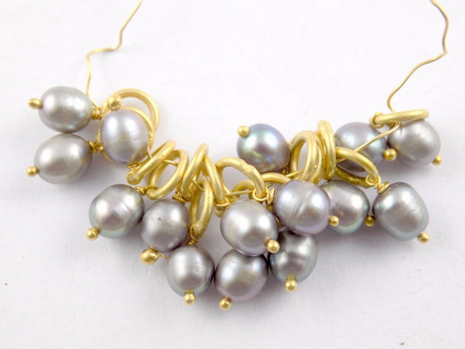 15Pc Gray Freshwater Pearl Wrapped 6mm Gold Plated Round Ring 5x6mm Smooth Bead