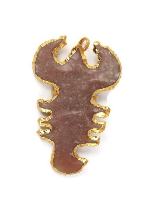 1 Pc 2.5x1.5 Inches Scorpio Jasper Arrowhead Pendant 24k Gold Electroplated Edge