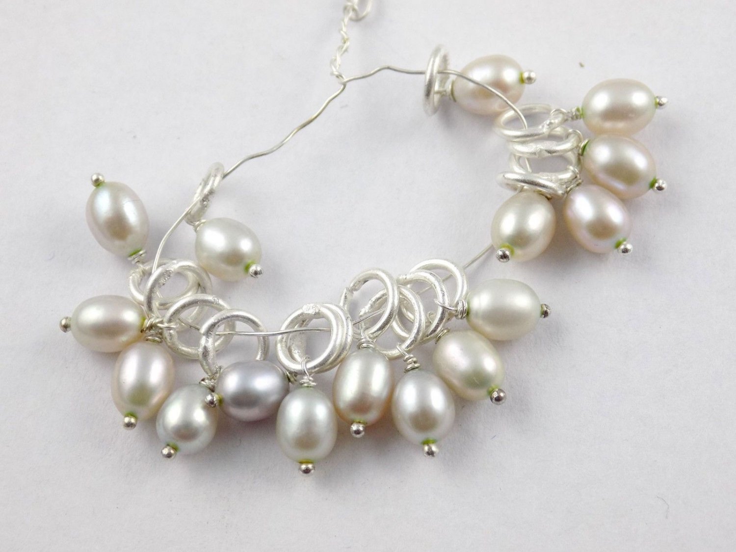 15Pc Freshwater Pearl Wire Wrapped 6mm Silver Plate Round Ring 5x6mm Smooth Bead