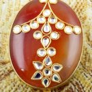 1 Piece Orange Sardonyx Brass 24k Gold Plated Kundan Work Double Loop Connector