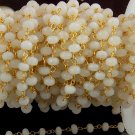 5 Feet White Chalcedony Gemstone Faceted Size 4mm 24k Gold Plated Rosary Chain