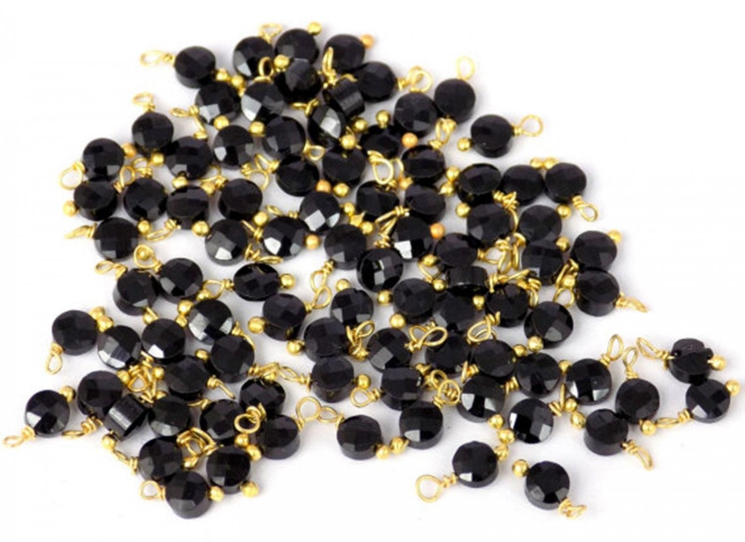 30 Pcs Natural Black Spinel Gemstone 4mm Round Faceted Wire Wrapped Link Beads