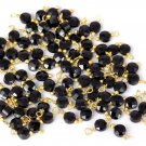 30 Pcs Natural Black Spinel Gemstone 4mm Round Faceted Wire Wrapped Link Beads