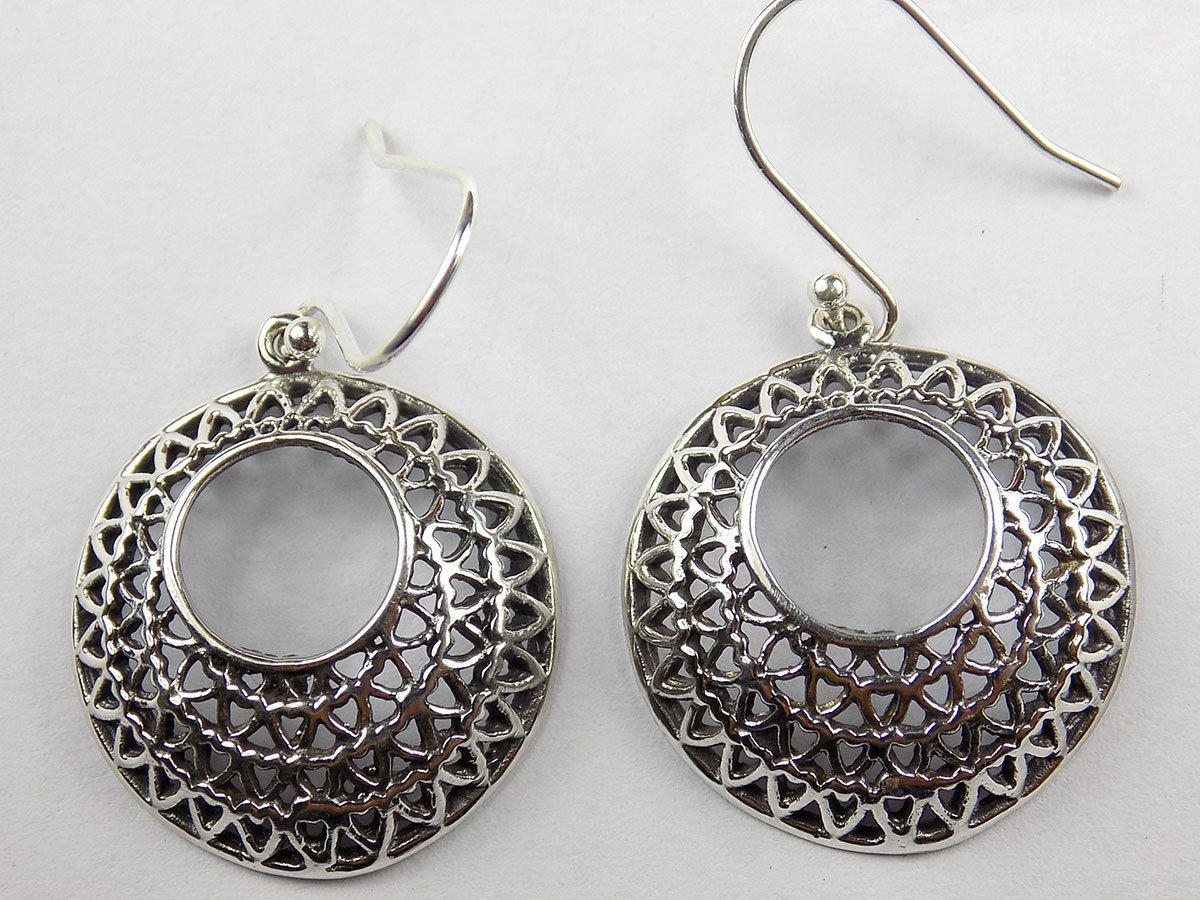 1 Pair Fancy Small Heart Round Shape Design 26x24mm Silver Black Oxidize Earring