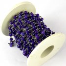 5 Feet Amethyst Chalcedony Rondelle Black Oxidise Plated 4mm Handmade Rosary