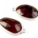 2Pcs Natural Sapphire 11x14mm Gemstone Double Loop Connector 925 Sterling Silver