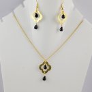 Black Spinel Drops With Clover Charm Design Approx 5x7-7x9mm Necklace & Earring