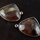 1Pair Natural Sapphire 19X21mm Gemstone Double Loop Connector 925Sterling Silver
