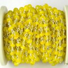 10 Feet Yellow Sapphire Chalcedony 925 Silver Plated Faceted Beaded chain 3-4mm