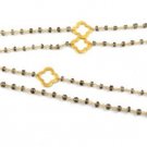 Natural Smoky Quartz Beaded Chain Clover Charm 24k Gold Plated Necklace 3-4mm