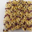 10 Feet Natural Garnet Faceted Beads With 5mm Brass Ring Wire Rosary 24k Gold