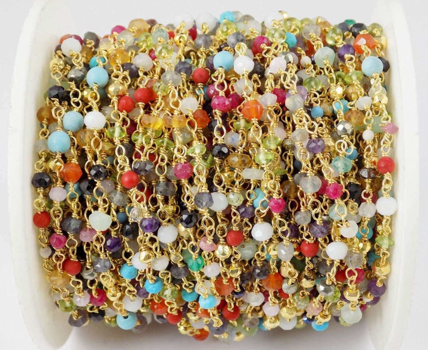 10 Ft Mix Multi Gemstone Faceted Rosary Beaded Chain 24k Gold Plated 2-4mm Bead