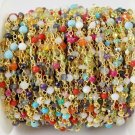 10 Ft Mix Multi Gemstone Faceted Rosary Beaded Chain 24k Gold Plated 2-4mm Bead