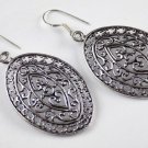 1 Pair Lovely 925 Sterling Floral Leaf Shape Design Silver Oxidize Earring