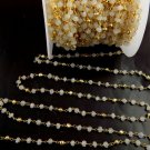 10 Feet White Rainbow Moonstone And Gold Pyrite Faceted Rondelle Rosary Chain
